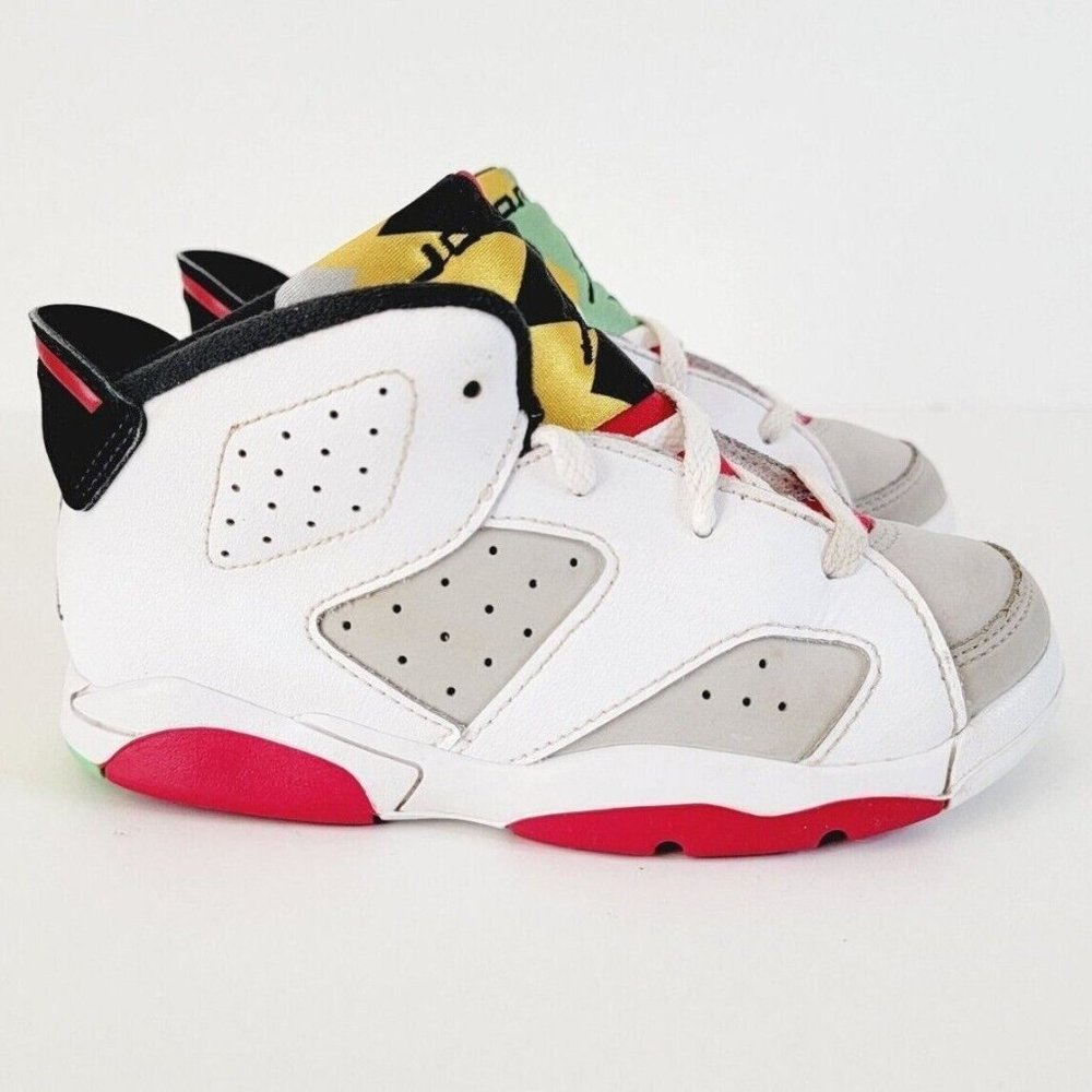 Nike Air Jordan 6 Retro TD Hare Kids Shoes Size 10C White Sneakers 384667-062